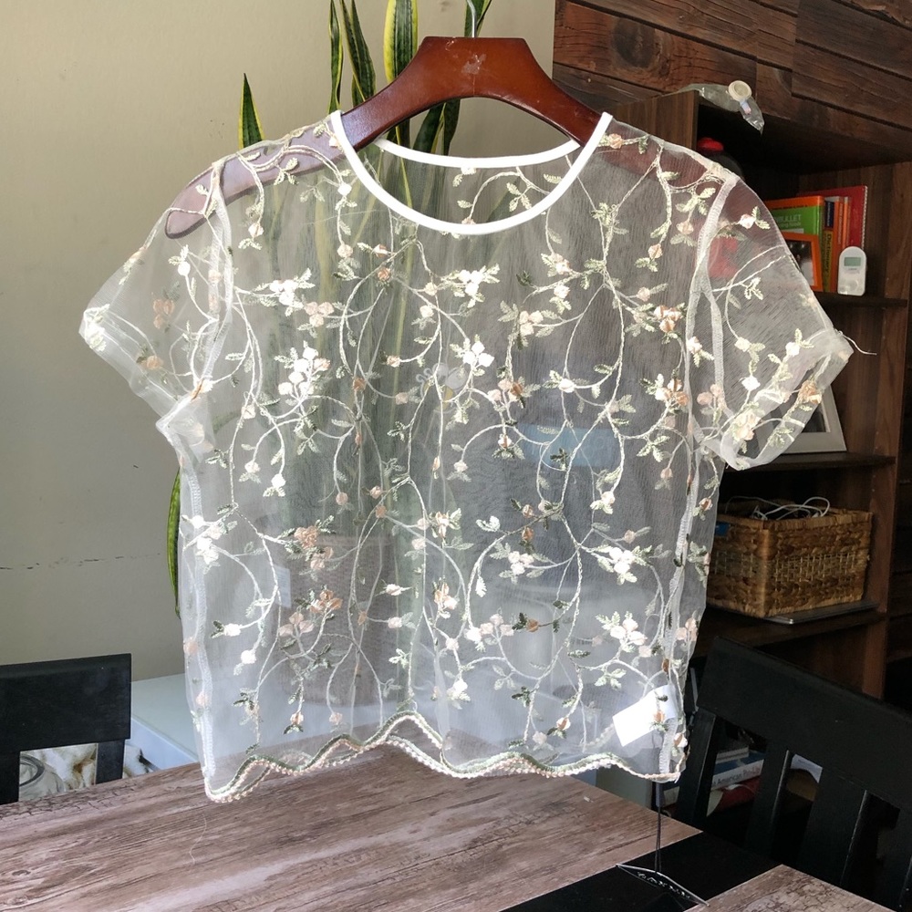 Embroidered mesh top